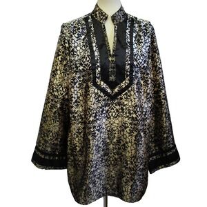 Lane Bryant Women Blouse 14 16 Top Long Sleeve Paisley‎ Career Party Formal